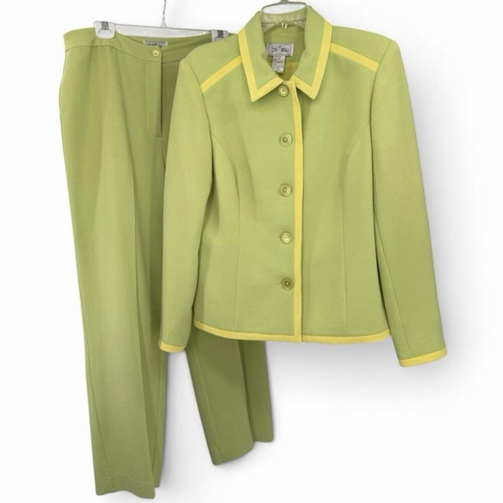 Vintage Bob Mackie Studio Lime Green PantSuit Retro Y2K Career Suit Size 14 (10)